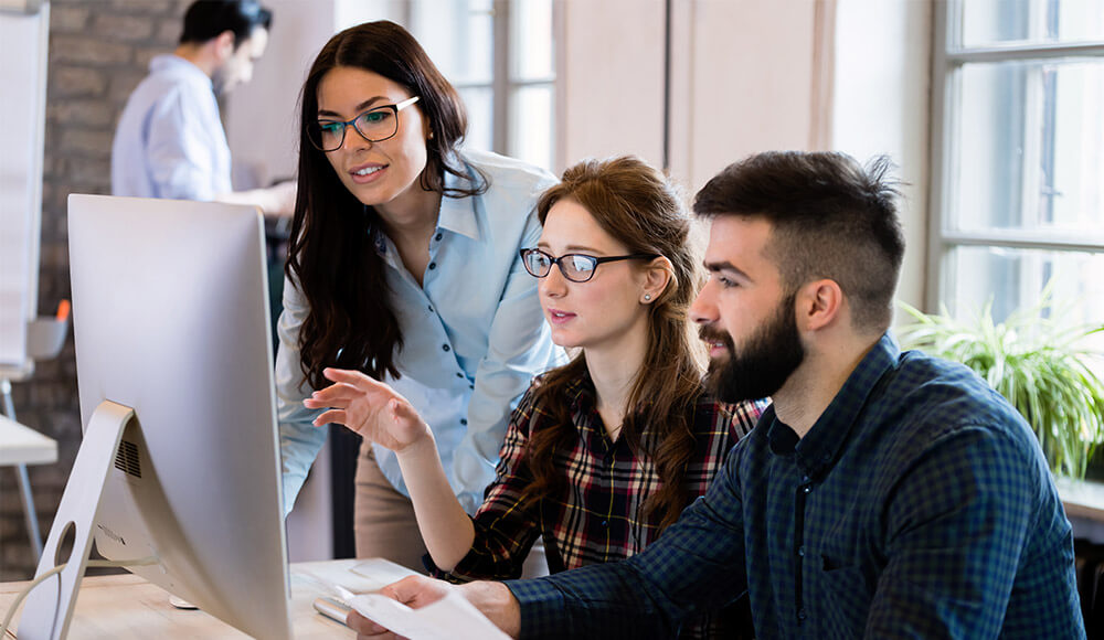 Team working on computer